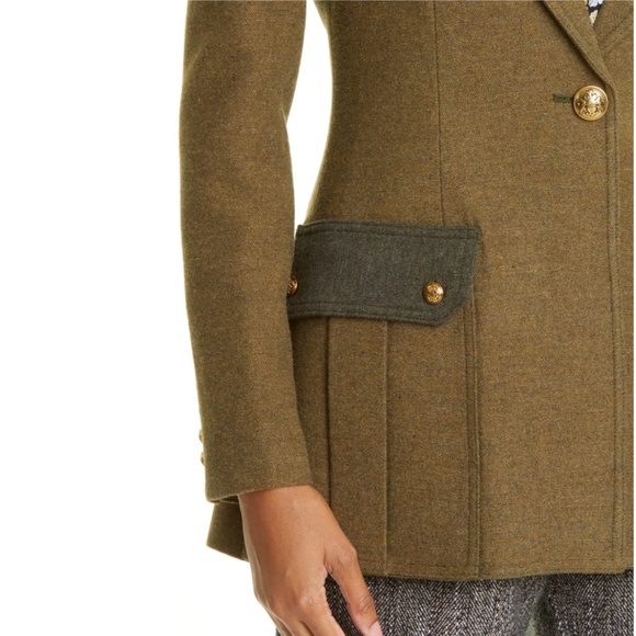NWT $895 Smythe Cargo Pocket Longline Wool Blend Blazer in Tonal Army - size 4 - Picture 5 of 6
